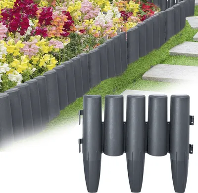 Produktbild von UISEBRT Rasenkante Holzoptik 14m Beeteinfassung Kunststoff Mähkante Beetumrandung Palisade 1 Element 28 x 24cm 50 Stücke Anthrazit