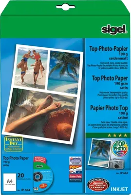 Produktbild von InkJet-Top-Photo-Papier A4 190g/qm seitenmatt 20 Blatt Packung mit 10 Stück