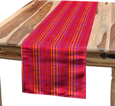 Produktbild von ABAKUHAUS Abstrakt Tischläufer, Flippige Farben Moderne Vertikale und horizontale Streifen Overlapping, 40 x 180 cm, Dunkle Koralle und Gelb