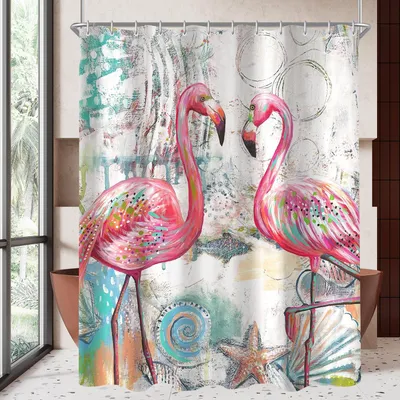 Produktbild von Duschvorhang 180x200cm, mit Liebesvogelmotiv, beschwertem Saum, schimmelresistentem Gewebe, wasserabweisendem, waschbarem Polyester, Badvorhang für Badezimmer und Badewannen mit 12 Duschvorhangringen.