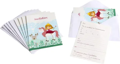 Produktbild von 6 Einladungskarten mit Umschläge Prinzessinnenmotiv 15 x 10 cm - Einheitsgröße