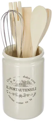 Set Pollepel und Behälter, Keramik/Holz, 6-teilig