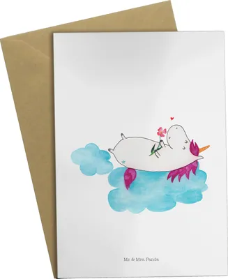 Produktbild von Mr. & Mrs. Panda valentinstagskarte Einhorn Verliebt - Weiß - Geschenk, Liebe, Beileidskarte, osterkarte, einladungskarten, Grußkarte, weihnachtskarten, kommunionskarte
