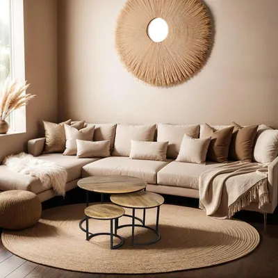 Image de Zita Home Ensemble de 3 tables basses rondes en bois massif avec structure métallique de 70cm de diamètre