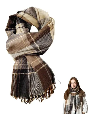 Immagine prodotto di Sciarpa da donna, inverno, 195 cm x 60 cm, marrone, in poliestere a quadri