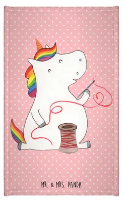 Produktbild von Mr. & Mrs. Panda Handtuch Einhorn Näherin - Rot Pastell - Geschenk, Unicorn, gäste wc, Gästetuch, baumwolle, Häkeln, Einhörner, Klein, Nähen, Basteln, Stricken