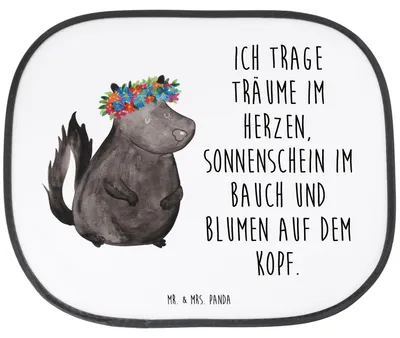Produktbild von Mr. & Mrs. Panda Auto Sonnenschutz Stinktier Mädchen - Weiß - Geschenk, saugnapf, Namaste, Wildtier, Skunk, Hitzeschutz, Raubtier, Yoga, Sonnenblende