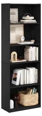 Bücherregal mit 5 Ebenen, verstellbare Böden, schwarz