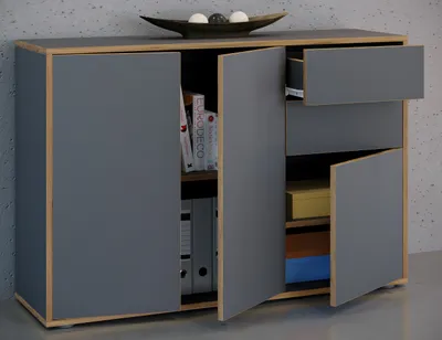 Produktbild von VCM Holz Kommode | Sideboard mit Drehtüren und Schubladen | Büromöbel | Maße ca H. 74 x B. 110 x T. 32cm - Salia