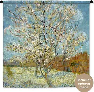 Produktbild von MuchoWow® Wandteppich Wandbehang Blühender Pfirsichbaum - Vincent van Gogh 120x120 cm Tapisserie Dekoration Wandtuch - Modern - Baumwollgewebe