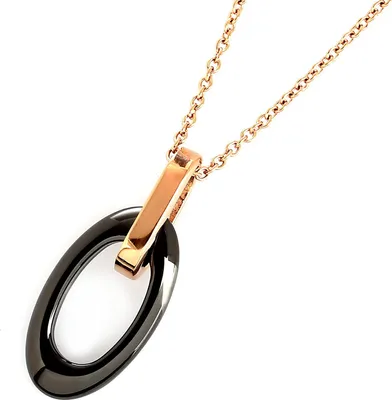 Immagine prodotto di Ciondolo Karisma da donna in acciaio inox 316 L con oro rosa - Ceramica nera - con catena in acciaio inox oro rosa 50cm - P4050-3