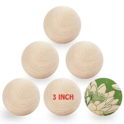 Productafbeelding van Houten Ballen 6 Stuks - Onafgewerkt - Ronde Bal - Natuurlijke Houten Bollen - Knutselen - Doe-het-zelf Projecten - 75mm Diameter - Knutselballen