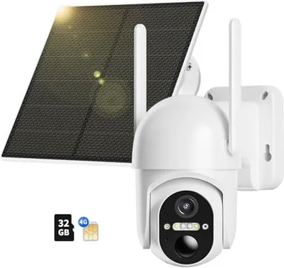 Produktbild von 4G LTE Überwachungskamera Outdoor Batterie SIM -Karte und 32 GB Speicherkarte, 2K Wireless Solar PTZ ohne WLAN, Farb Nachtsicht, 355 °/100 ° Drehgelen