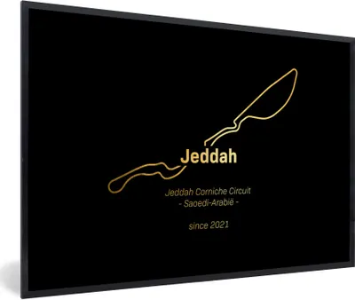 Produktbild von MuchoWow® Gerahmtes Poster F1- Jeddah - Rundkurs 90x60 cm - Poster mit Schwarzem Bilderrahmen Wandposter Rahmen Foto Bilder - Fotorahmen - Foto-Plakat