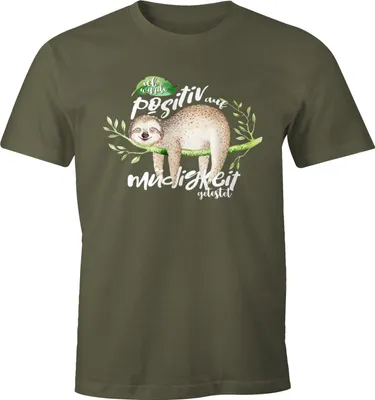 Produktbild von Herren T-Shirt Faultier Ich wurde positiv auf Müdigkeit getestet Sloth Fun-Shirt lustig Faulenzer Langschläfer Moonworks® army XXL