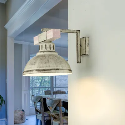 Obrázek produktu pro Nástěnná lampa vintage "Hakon" kov dřevo ošuntělá bílá E27 nástěnná lampa obývací pokoj ložnice předsíň