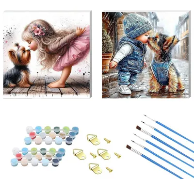 Produktbild von Malen nach Zahlen Set für Erwachsene und Kinder mit Hundemotiv, DIY Kreativ Bastelset für Heimdekoration und Geschenk