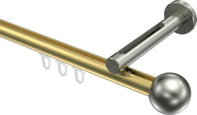 Produktbild von Interdeco Innenlaufstange / Gardinenstange mit Innenlauf Messing-Optik / Edelstahl-Optik, Typ Siteno Luino (Kugel), 20 mm Ø 1-läufig, 360 cm
