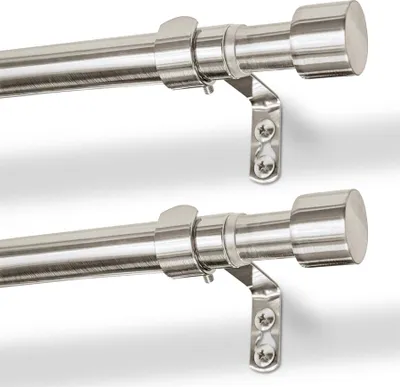 Produktbild von Harbour Housewares Ausziehbares Gardinenstangen-Set aus Metall – 83 bis 120 cm – Gebürstetes Nickel – 2er-Pack