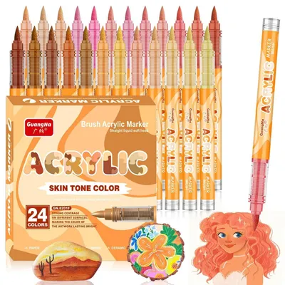 Produktbild von Acrylstifte Set 24 Farben Hauttöne Wasserfest für Steine Holz Glas Papier Keramik