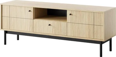 Produktbild von TV-Lowboard Sora 154 cm in Eiche Linea mit schwarzen Metallfüßen