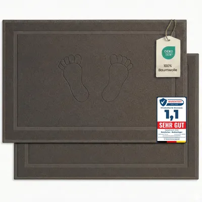Produktbild von Komfortec Badvorleger Set 2 Teilig, Frottee Duschvorleger, Waschbar Duschmatte & Badteppich, 800 g/m² &100% Baumwolle, Saugfähig & Schnelltrocknend, 50 x 80 cm, Anthrazit Grau