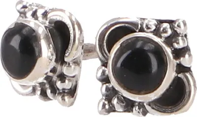 Produktbild von Filigrane Silberohrring, Zierliche Ohrstecker aus Sterlingsilber - Onyx, Schwarz, Silberohrringe