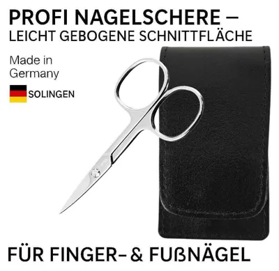 Produktbild von Solingen Nagelschere gehärteter Stahl Extra scharf mit gebogener Schneide Echt-Leder Etui