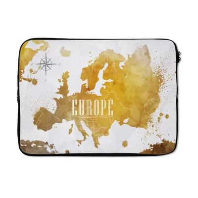 Produktbild von MuchoWow® Laptop Hülle 13 Zoll Weltkarten - Europa - Gold Laptoptasche - Laptophülle - Sleeve - Rundumschutz