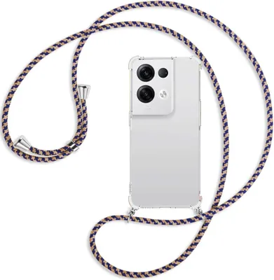 Produktbild von Handykette Backcover-Schutzhülle mit Band (Metall silberfarben) für Oppo Reno8 Pro 5G (6.62'') - blau+beige