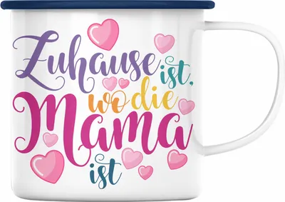 Produktbild von Trendation - Mama Geschenk Emaille Tasse Zuhause Ist Wo Die Mama Ist Geschenkidee Beste Mama Muttertag Spruch (Blau)