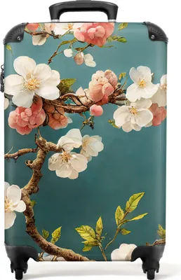 Produktbild von NoBoringSuitcases.com® Koffer Handgepäck Trolley Rollkoffer Kleine Reisekoffer mit 4 Rollen - Blumen - Blüte - Kirsche - Zweig - Weiß - Cabin Size < 55x40x23 cm & 55x40x20 cm - Fotokoffer - Kabinenkoffer - BoardgepäckHandgepäck Koffer 55x35x20 cm, 36L,