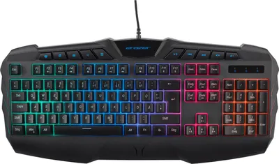 A gaming keyboard with RGB lighting.