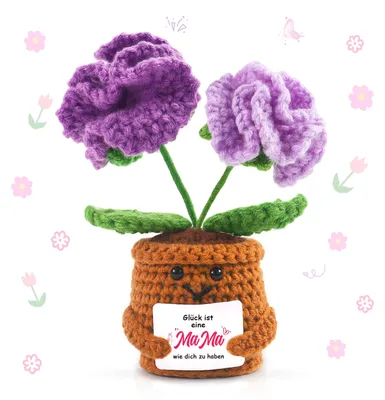 Handgehäkelte Blume mit Karte, Muttertagsgeschenk, lila
