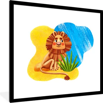 Produktbild von MuchoWow® MuchoWow® Gerahmtes Poster Löwe - Strand - Meer - Pflanze 40x40 cm - Poster mit zchwarzem Bilderrahmen - Mit Rahmen - Wanddekoration Schlafzimmer