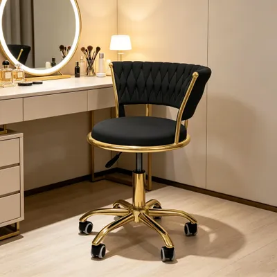 Produktbild von 1xKlein Bürostuhl,Schminkstuhl aus Samt,Schreibtischstuhl Stuhl ,Drehstuhl mit Rückenstütze,Höhenverstellbarer Home Office Stuhl  für Schlafzimmer