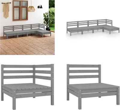 Produktbild von vidaXL 5 tlg. Garten Lounge Set Massivholz Kiefer Grau - Garten-Lounge-Set - Garten-Lounge-Sets - Palettensofa-Set - Palettensofa-Sets