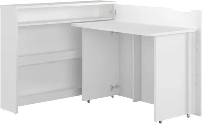 Produktbild von Klappschreibtisch LENART WORK CONCEPT CW-01P Schreibtisch Klappbar Eckschreibtisch mit Rollen Büroschreibtisch Computertisch (Farbe: Weiß / Weiß Hochglanz, Öffnungsrichtung: Rechts)
