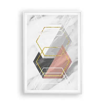 Produktbild von Gerahmtes Poster - Weißer Rahmen - Zahlen Weiß Golden - 70x100 cm - Wand Bild - Wanddeko - Wandbilder - Kunstposter - Wandposter - Bilderrahmen - Bilder - Kunstdruck - P2WPA70x100-5087