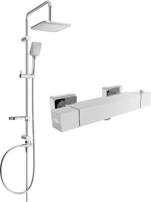Produktbild von Mexen Sven Brausegarnitur für Aufputzmontage mit Kopfbrause und Thermostatbatterie Cube, Chrom - 77200262-00