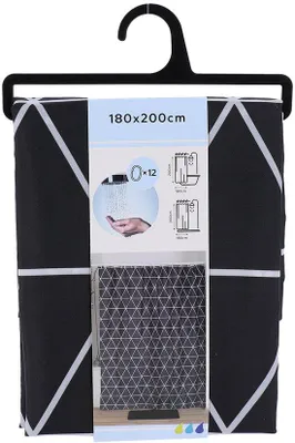 Produktbild von Schwarzer Duschvorhang aus Polyester 180 x 200 cm mit Ringen, waschbar