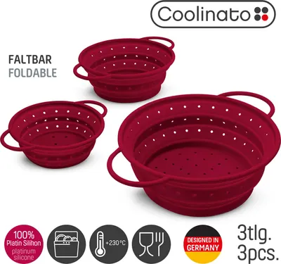 Image de Coolinato Set 3 pièces platine pliable - silicone - tamis rouge