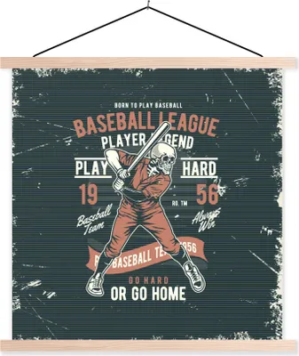 Produktbild von MuchoWow® Textilposter Jahrgang - Skelett - Baseball 40x40 cm mit holzfarbenen Rahmen - Posterleiste