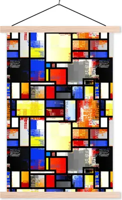Produktbild von MuchoWow® Textilposter Malerei - Mondrian - Alte Meister 120x180 cm mit holzfarbenen Rahmen - Textil-Plakat