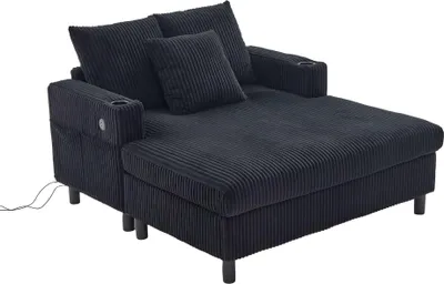 Imagen del producto de AIORBER: Amplio sillón reclinable tipo chaise longue con iluminación LED, puerto USB, portavasos, tapizado de terciopelo y gran comodidad. Ideal para salones y dormitorios. Disponible en varios colores
