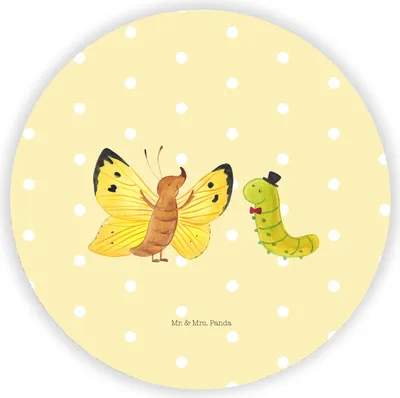 Produktbild von Mr. & Mrs. Panda Rund Magnet Raupe Schmetterling - Gelb Pastell - Geschenk, zettelhalter, Lustige Sprüche, Schönheit, Zitronenfalter, Kühlschrankmagnet, whiteboardmagnet