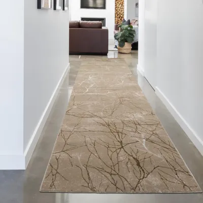 Obrázek produktu pro Moderní designový koberec s lesklými uzly abstraktní béžové barvy Velikost - 80 x 300 cm