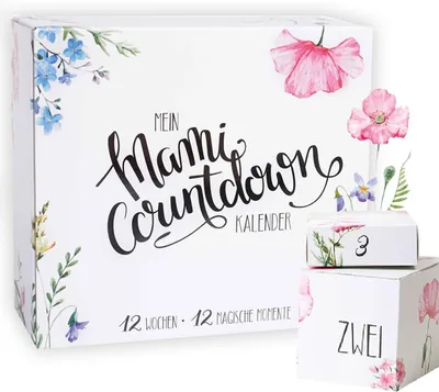 Productafbeelding van Mami-countdown-kalender - 12 geschenken voor de aanstaande mama - Verwenbox voor zwangere vrouwen - Zwangerschapsverlof
