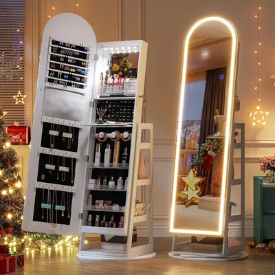 Produktbild von Multifunktioneller, freistehender Schmuckschrank – Schmuckkästchen – Aufbewahrungsschrank – Spiegelschrank – Anrichte – um 360° drehbar