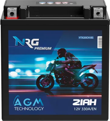 Produktbild von NRG PREMIUM AGM Motorradbatterie 12V 21Ah YTX20CH-BS – wartungsfrei & leistungsstark